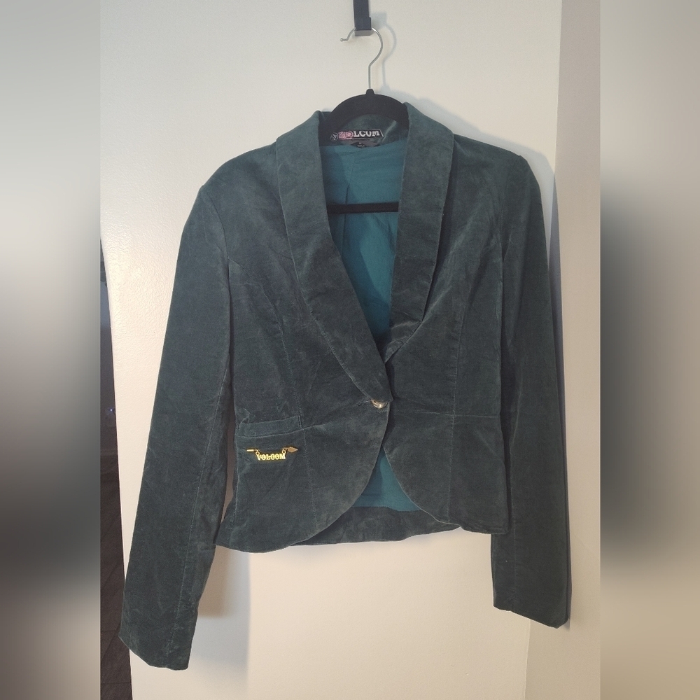 Volcom Women's Teal Velvet Blazer Size M #718
